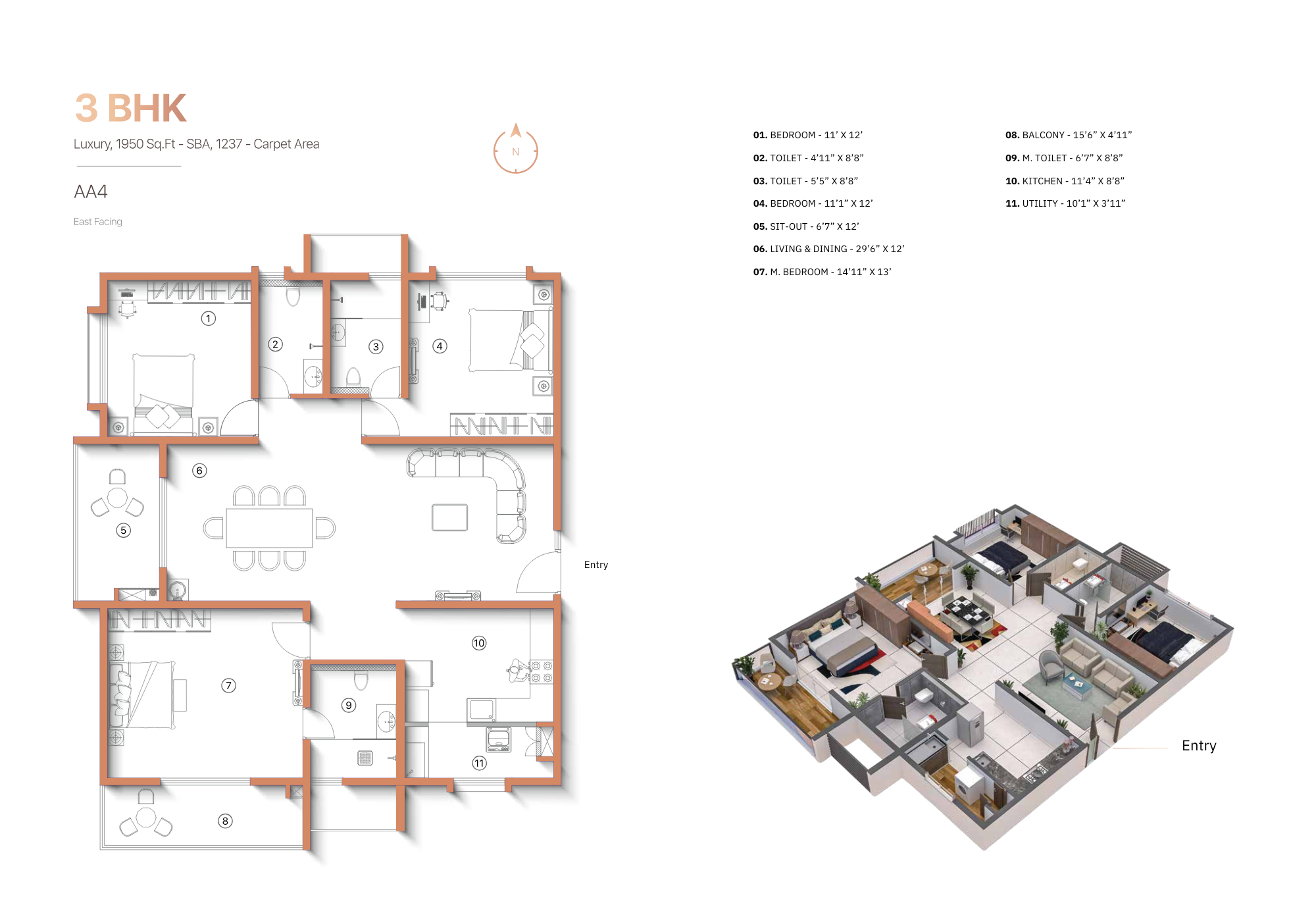 3 BHK Type 1 Floor Plan