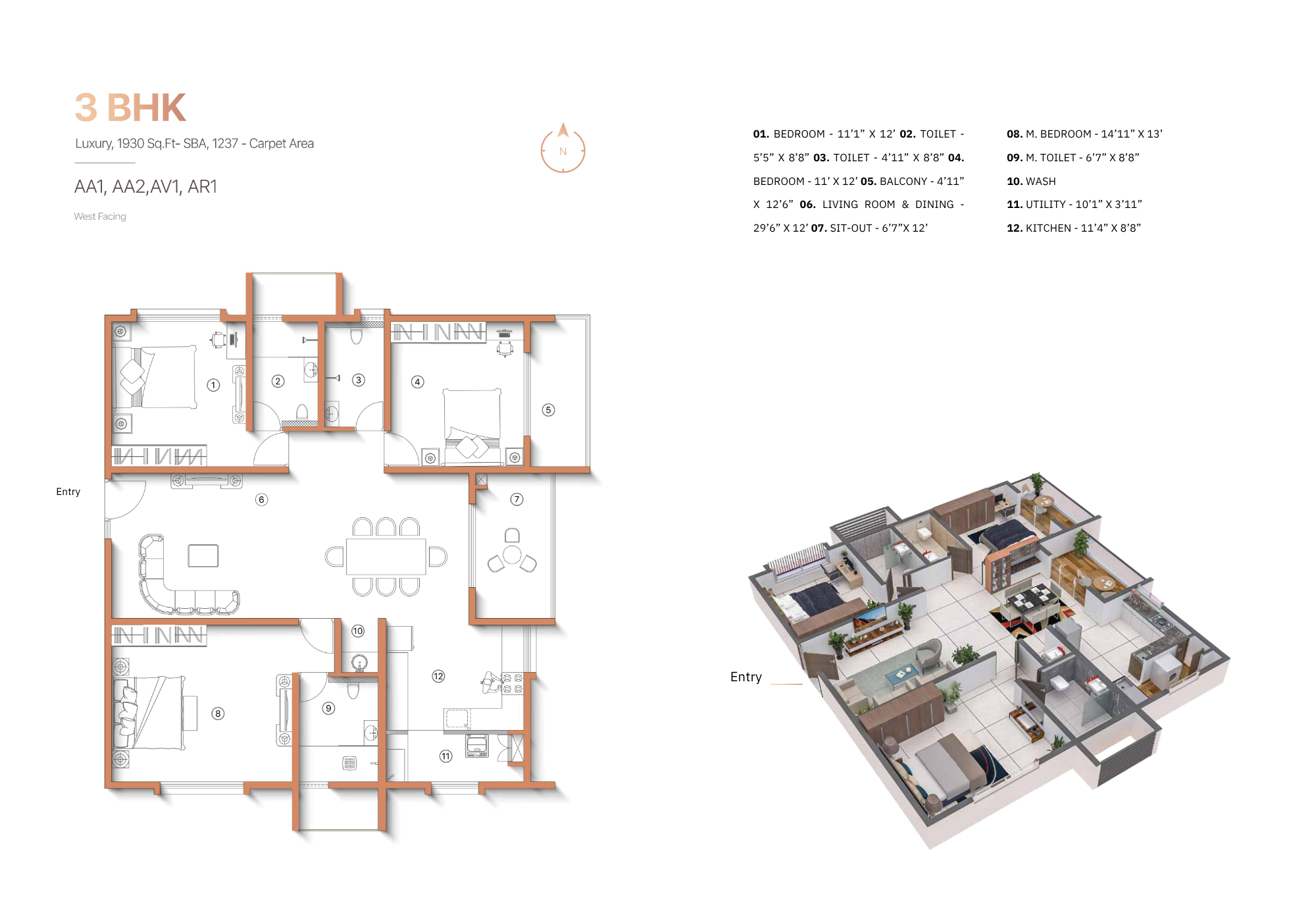 3 BHK Type 4 Floor Plan
