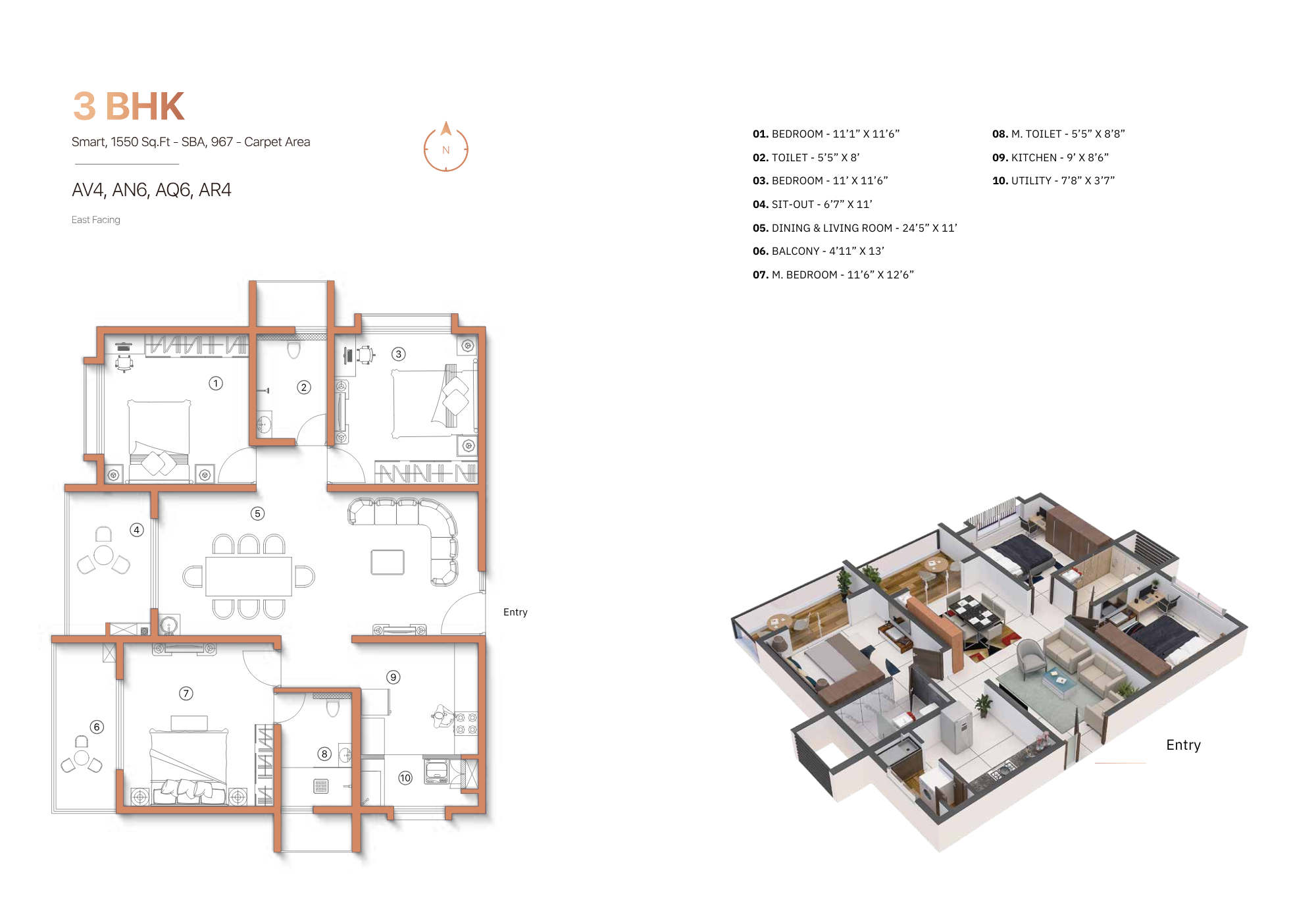 3 BHK Type 5 Floor Plan