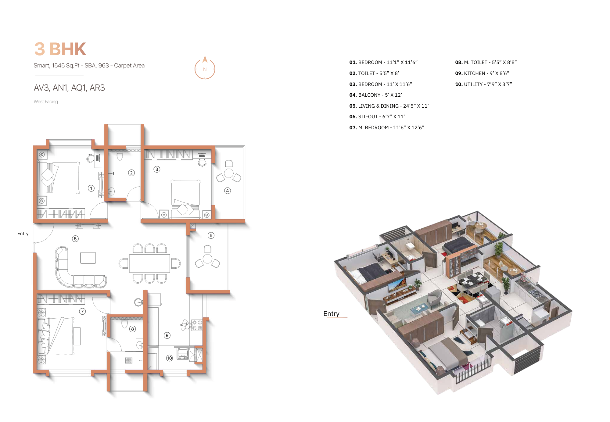 3 BHK Type 6 Floor Plan